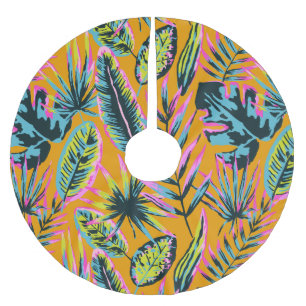 Hawaiian Tropical Leaves And Plants Print Pattern Brushed Polyester Tree Skirt
