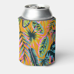 Hawaiian Tropical Leaves And Plants Print Pattern Can Cooler