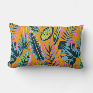 Hawaiian Tropical Leaves And Plants Print Pattern Lumbar Pillow