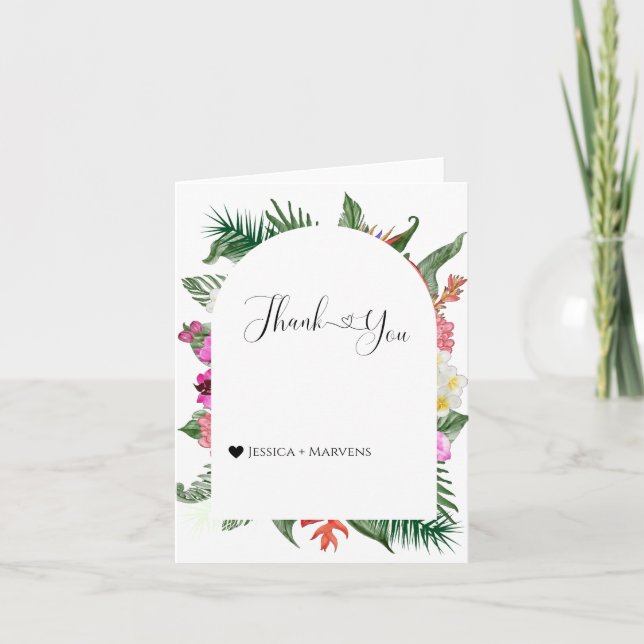 Hawaiian tropical leaves thank you card (Front)