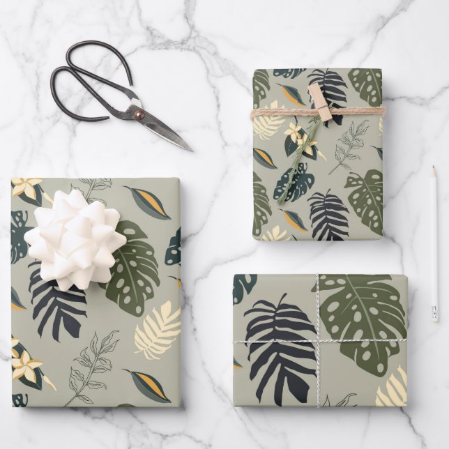 Hawaiian Tropical Leaves Wrapping Paper Sheet (Front)