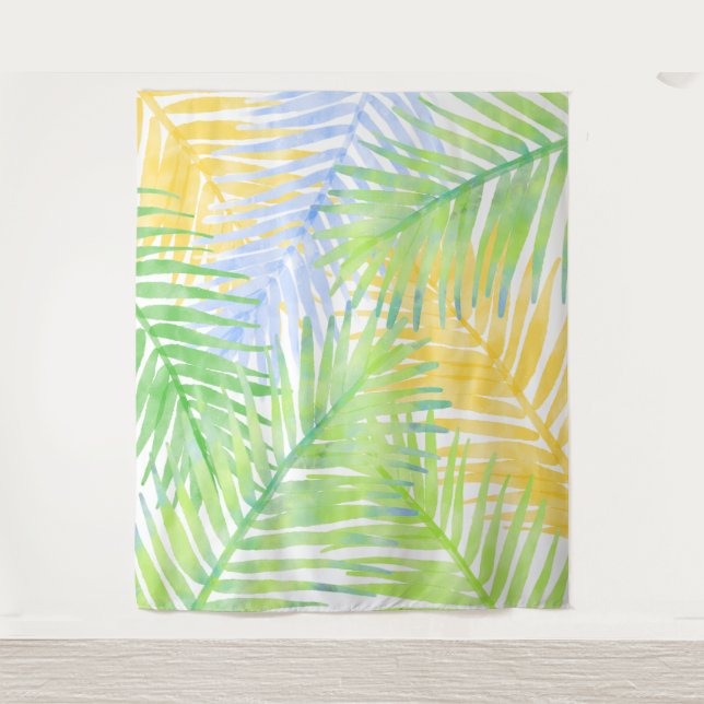 Hawaiian Tropical Palm Leaves Party Backdrop Tapestry (Front)