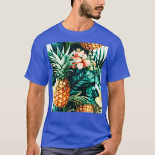 Hawaiian Tropical Pineapple Foliage Plumeria Flowe T-Shirt