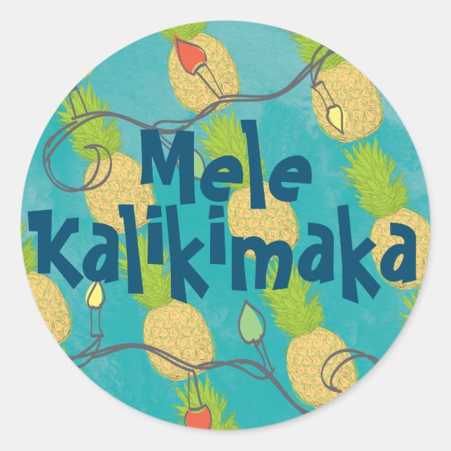Hawaiian Tropical Pineapple Ocean Christmas Lights Classic Round Sticker (Front)