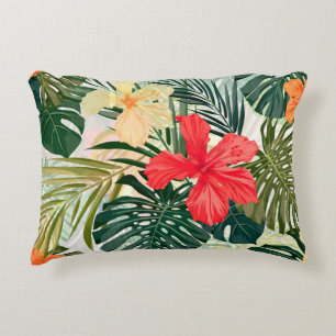 Hawaiian tropical plants, colorful flowers. accent pillow