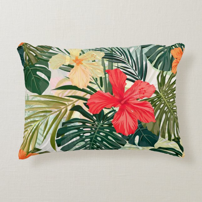 Hawaiian tropical plants, colourful flowers. accent pillow (Front)