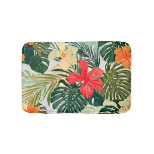 Hawaiian tropical plants, colourful flowers. bath mat