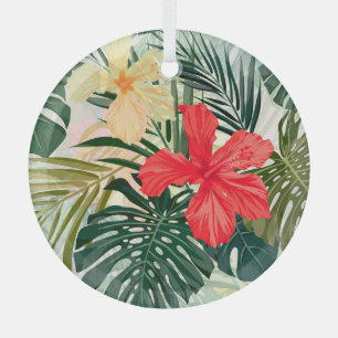 Hawaiian tropical plants, colourful flowers. glass ornament