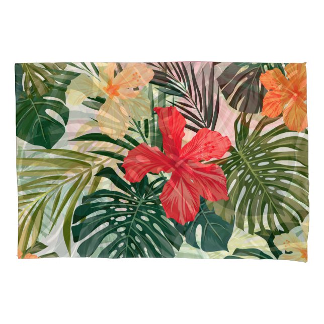 Hawaiian tropical plants, colourful flowers. pillowcase (Front)