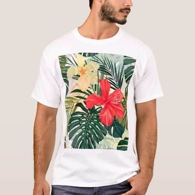 Hawaiian tropical plants, colourful flowers. T-Shirt (Front)