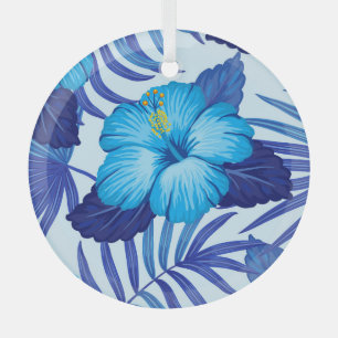 Hawaiian tropical plants, hibiscus pattern. glass ornament