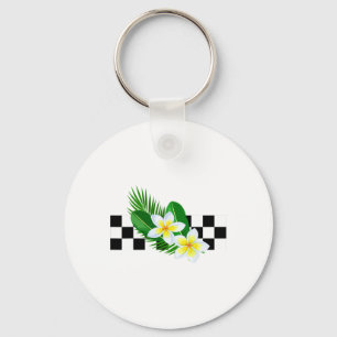 Hawaiian Tropical Plumeria Frangipani Chequerboard Keychain