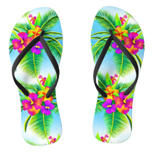 Hawaiian Tropical Seamless Pattern Flip Flops