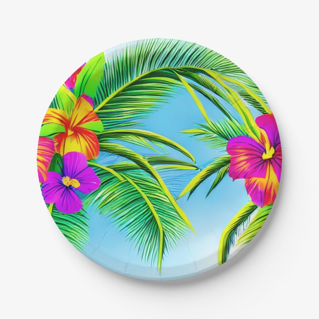 Hawaiian Tropical Seamless Pattern Paper Plate (Front)