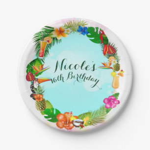 Hawaiian Tropical Summer Things Frame Luau Party Paper Plate