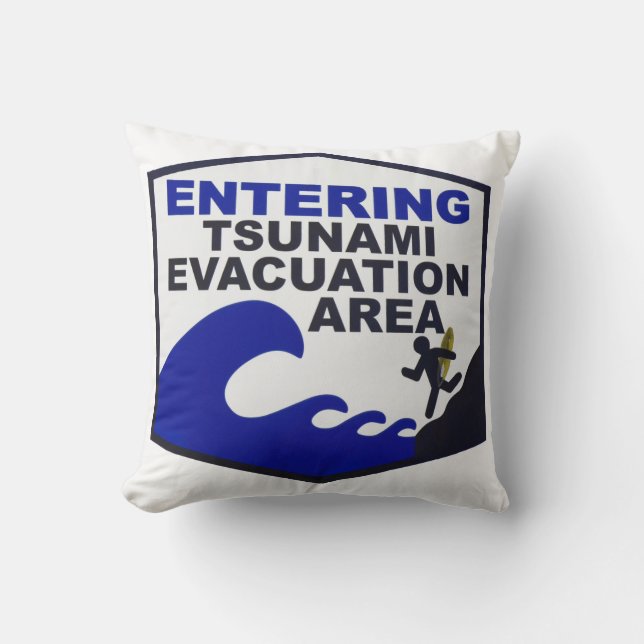 Hawaiian Tsunami Sign Throw Pillow (Front)