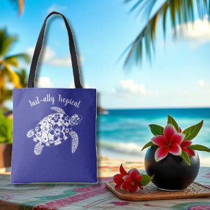 Hawaiian Turtle Fisherman Aesthetic Deep Blue Tote Bag