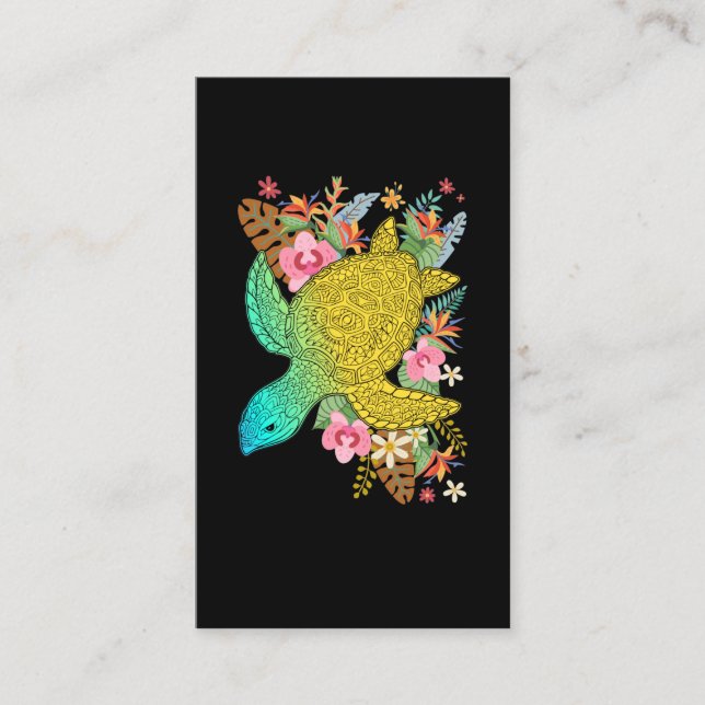 Hawaiian Turtle Lover Hawaii Colourful Flowers Business Card (Front)