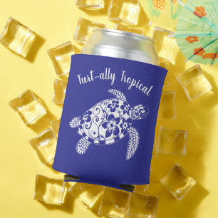 Hawaiian Turtle-Turt-ally Tropical-Blue Can Cooler