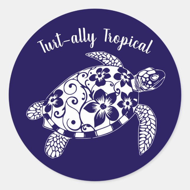 Hawaiian Turtle Turt-ally Tropical-Blue Classic Round Sticker (Front)
