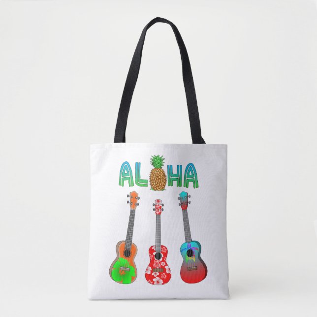 Hawaiian Ukulele Aloha Hawaii Tote Bag (Front)