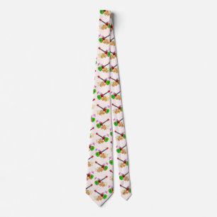 Hawaiian Ukulele Hibiscus Flowers Floral Tie