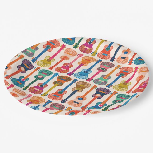 Hawaiian ukulele paper plate (Angled)