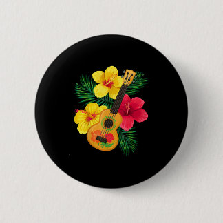 Hawaiian Ukulele Retro Uke Hibiscus 2 Inch Round Button