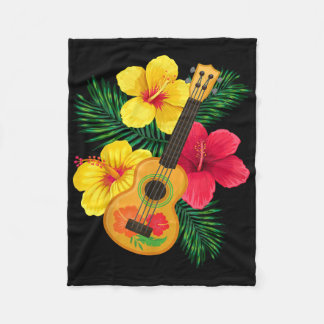 Hawaiian Ukulele Retro Uke Hibiscus  Fleece Blanket