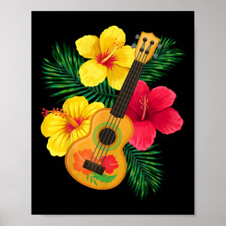 Hawaiian Ukulele Retro Uke Hibiscus  Poster