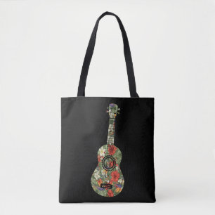 Hawaiian Ukulele Uke Floral Tropical Ukulele Tote Bag