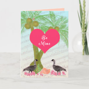 Hawaiian Valentine-Hawaiian Nene geese, palm trees Holiday Card