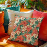 Hawaiian vibe aesthetic tropical flowers pattern throw pillow<br><div class="desc">Aesthetic Hawaiian vibe with colourful tropical flowers and green leaves in a seamless pattern.</div>