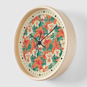 Hawaiian vibe colourful tropical flowers pattern clock