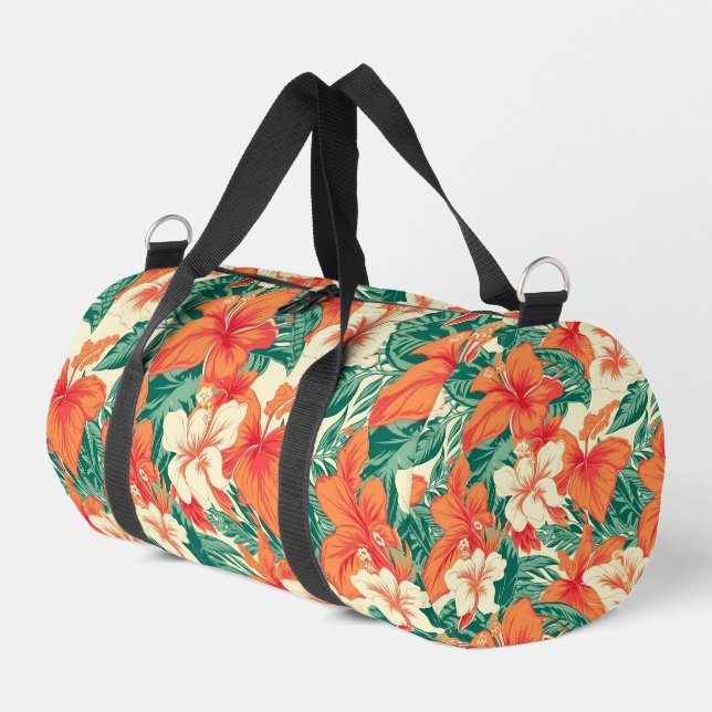 Hawaiian vibe colourful tropical flowers pattern duffle bag (Left Corner)