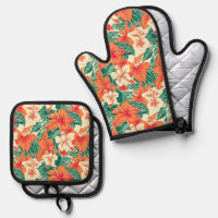Hawaiian vibe tropical flowers and leaves pattern