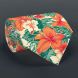 Hawaiian vibe tropical flowers and leaves pattern tie<br><div class="desc">Aesthetic,  colourful Hawaiian vibe with tropical flowers and leaves pattern.</div>