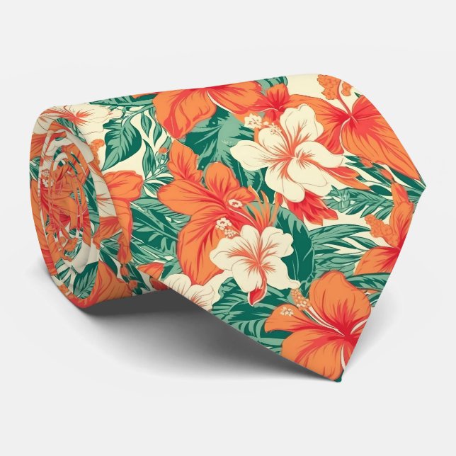 Hawaiian vibe tropical flowers leaves pattern 2 tie (Rolled)