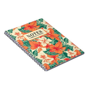 Hawaiian vibe tropical flowers pattern custom text notebook