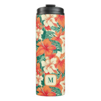 Hawaiian vibe tropical flowers pattern monogram
