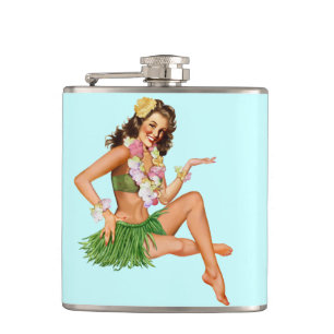 Hawaiian Vintage Beach pin-up girl Hip Flask