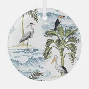 Hawaiian vintage, floral summer pattern. glass ornament