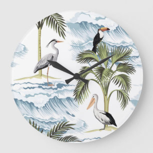 Hawaiian vintage, floral summer pattern. large clock