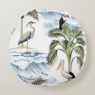 Hawaiian vintage, floral summer pattern. round pillow