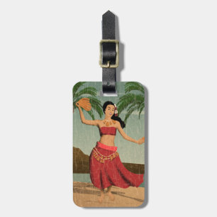 Hawaiian Vintage Hula Girl Distressed Postcard Luggage Tag