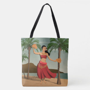 Hawaiian Vintage Hula Girl Postcard Beach Bag