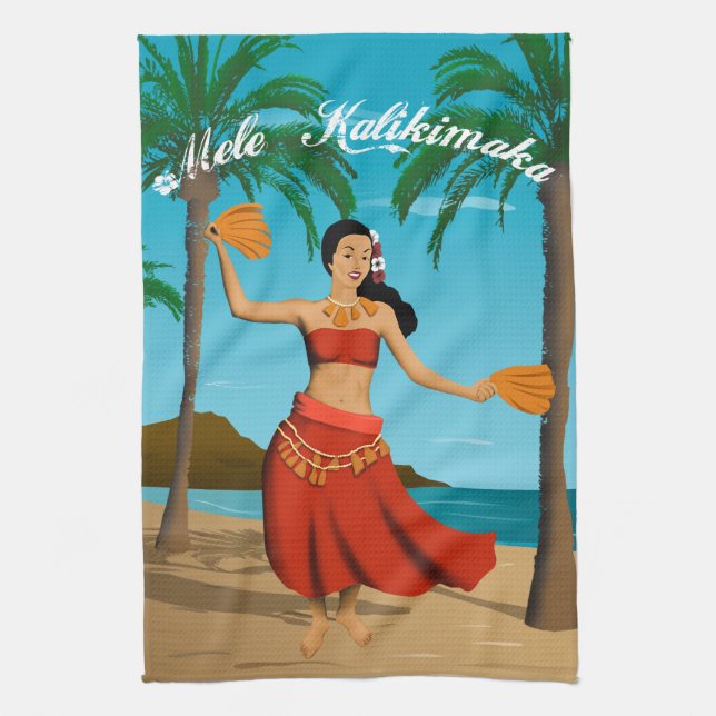 Hawaiian Vintage Mele Kalikimaka Postcard Kitchen Towel (Vertical)