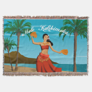Hawaiian Vintage Mele Kalikimaka Postcard Throw Blanket