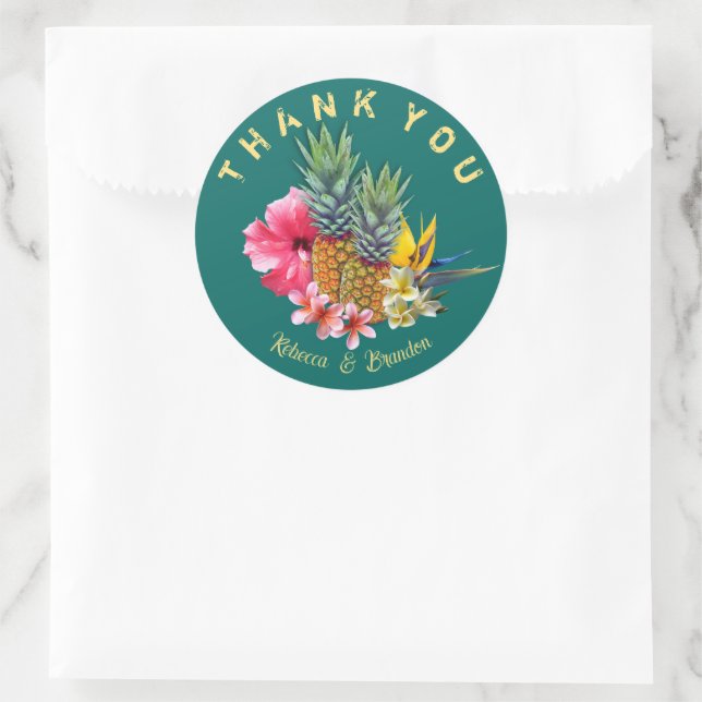 Hawaiian Wedding Thank You Black Classic Round Sticker (Bag)