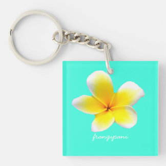 Hawaiian white plumeria flower frangipani keychain